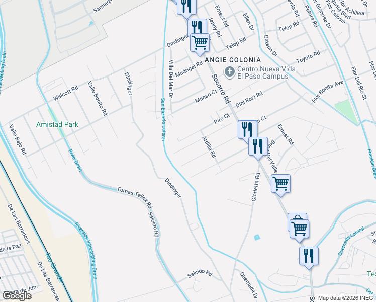 map of restaurants, bars, coffee shops, grocery stores, and more near 695 Rosa Blanca Drive in Socorro
