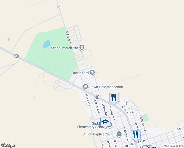 map of restaurants, bars, coffee shops, grocery stores, and more near 1372-1398 North Carol Avenue in Monahans