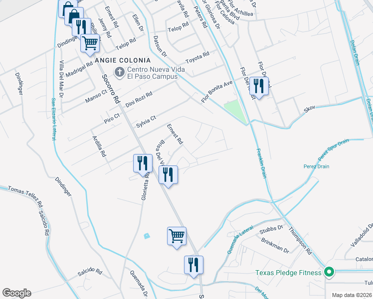 map of restaurants, bars, coffee shops, grocery stores, and more near 11801 Ernest Road in Socorro
