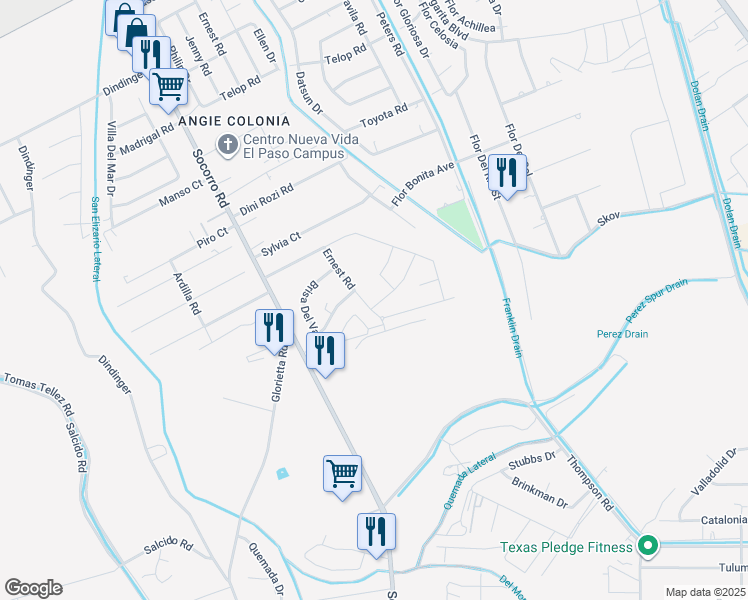 map of restaurants, bars, coffee shops, grocery stores, and more near 11791 Ernest Road in Socorro