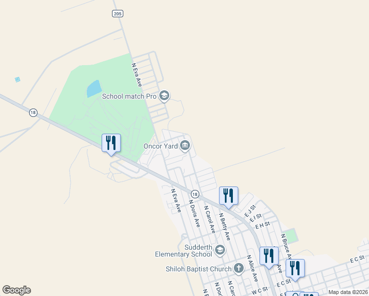 map of restaurants, bars, coffee shops, grocery stores, and more near 1372-1398 North Carol Avenue in Monahans
