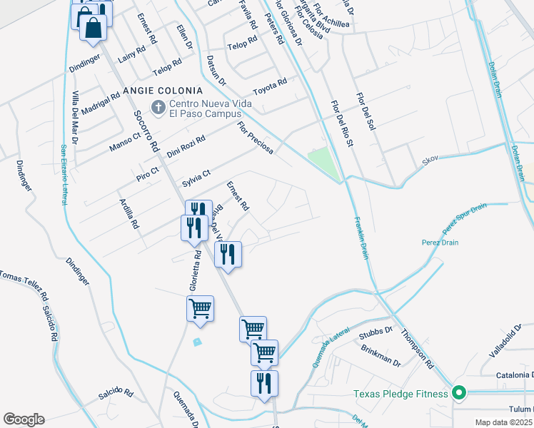 map of restaurants, bars, coffee shops, grocery stores, and more near 11791 Ernest Road in Socorro