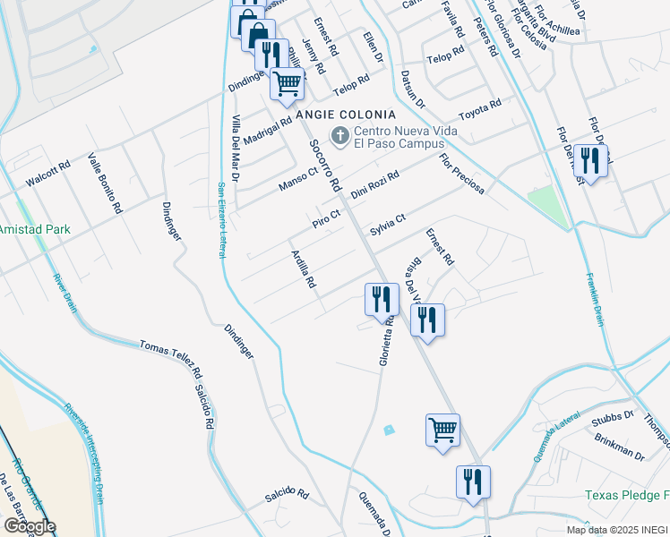 map of restaurants, bars, coffee shops, grocery stores, and more near 640 Rosa Azul Drive in Socorro