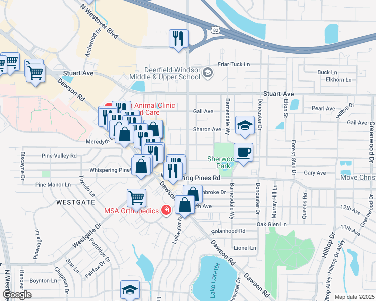 map of restaurants, bars, coffee shops, grocery stores, and more near 2206 Nottingham Way in Albany