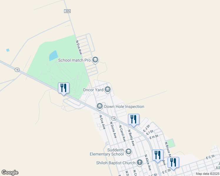 map of restaurants, bars, coffee shops, grocery stores, and more near 1372 North Carol Avenue in Monahans