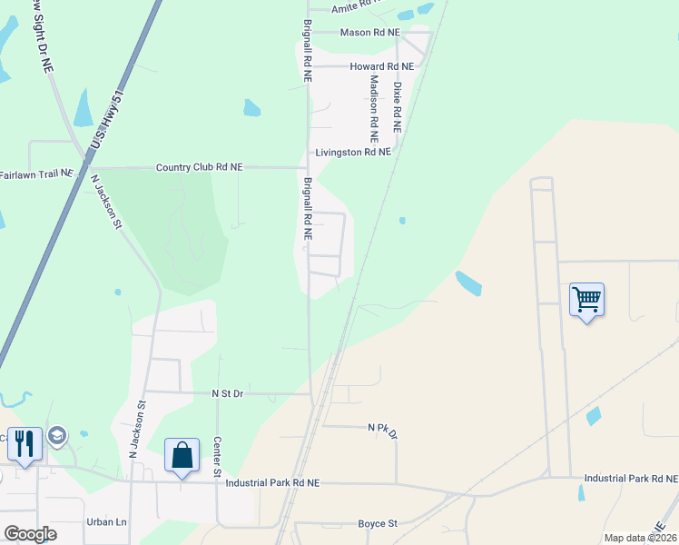 map of restaurants, bars, coffee shops, grocery stores, and more near 697 Browns Loop Northeast in Brookhaven