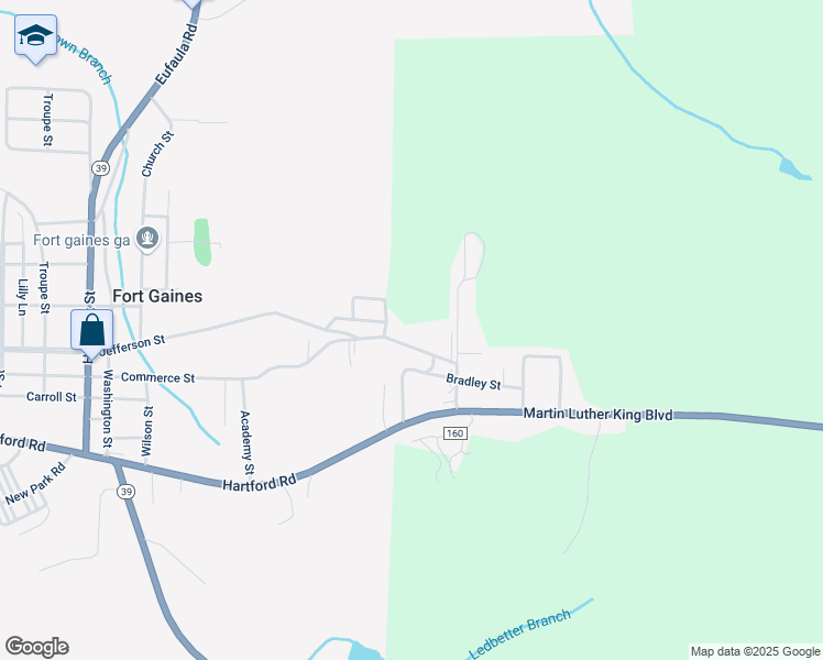 map of restaurants, bars, coffee shops, grocery stores, and more near 112 Commerce Street in Fort Gaines