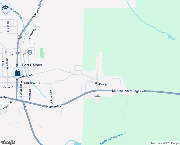 map of restaurants, bars, coffee shops, grocery stores, and more near 112 Commerce Street in Fort Gaines