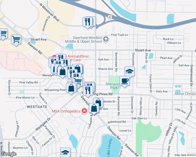 map of restaurants, bars, coffee shops, grocery stores, and more near 2206 Nottingham Way in Albany