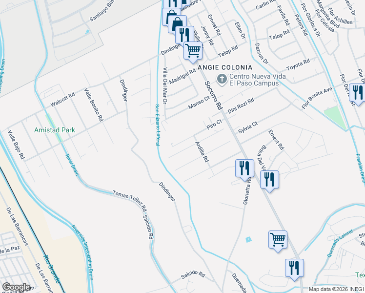 map of restaurants, bars, coffee shops, grocery stores, and more near 695 Rosa Blanca Drive in Socorro