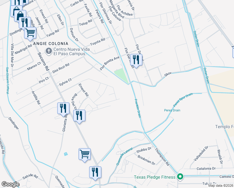 map of restaurants, bars, coffee shops, grocery stores, and more near 11751 Flor Preciosa in Socorro