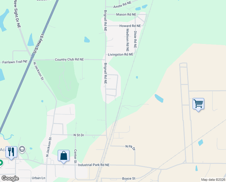 map of restaurants, bars, coffee shops, grocery stores, and more near 697-701 Browns Loop Northeast in Brookhaven