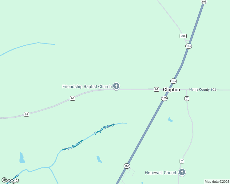 map of restaurants, bars, coffee shops, grocery stores, and more near 13967 Alabama 105 in Clopton