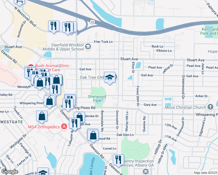 map of restaurants, bars, coffee shops, grocery stores, and more near 2200 Barnesdale Way in Albany
