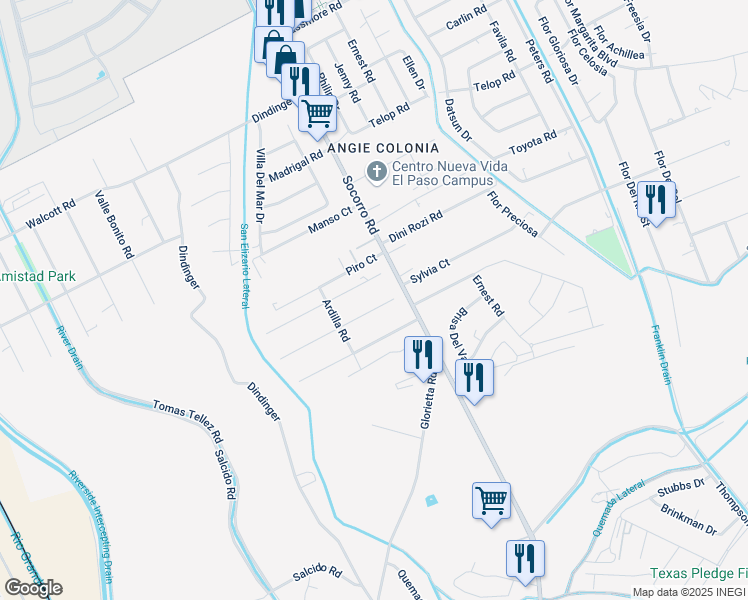 map of restaurants, bars, coffee shops, grocery stores, and more near 640 Rosa Azul Drive in Socorro