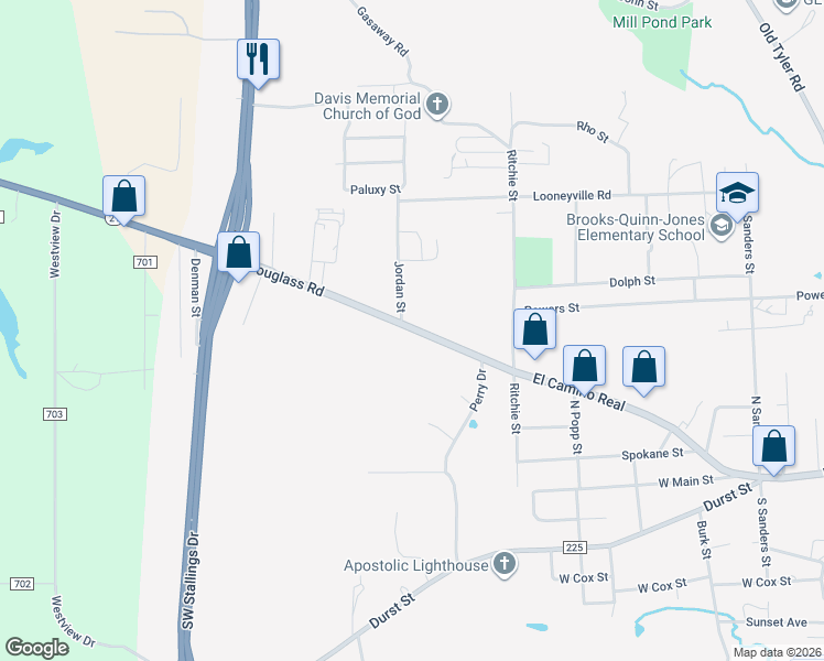 map of restaurants, bars, coffee shops, grocery stores, and more near 1917 Douglass Road in Nacogdoches