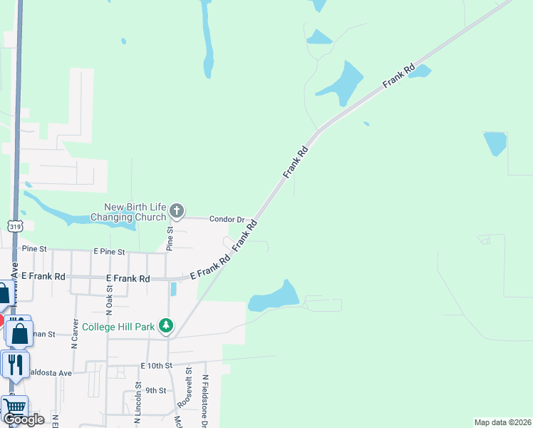 map of restaurants, bars, coffee shops, grocery stores, and more near 985 Frank Road in Ocilla