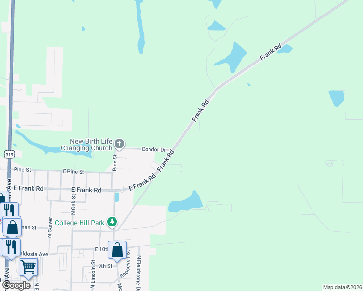 map of restaurants, bars, coffee shops, grocery stores, and more near 985 Frank Road in Ocilla