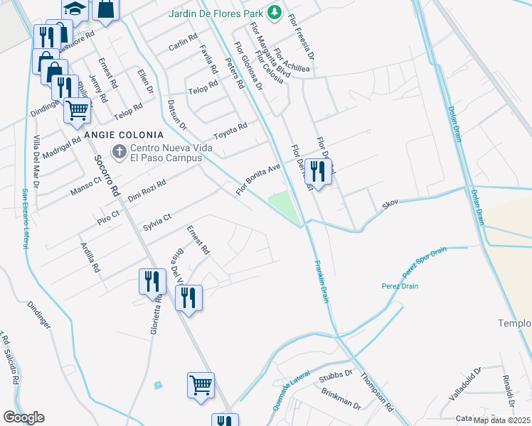 map of restaurants, bars, coffee shops, grocery stores, and more near 11751 Flor Preciosa in Socorro