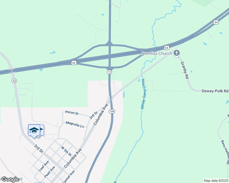 map of restaurants, bars, coffee shops, grocery stores, and more near Old Radio Road in Prentiss