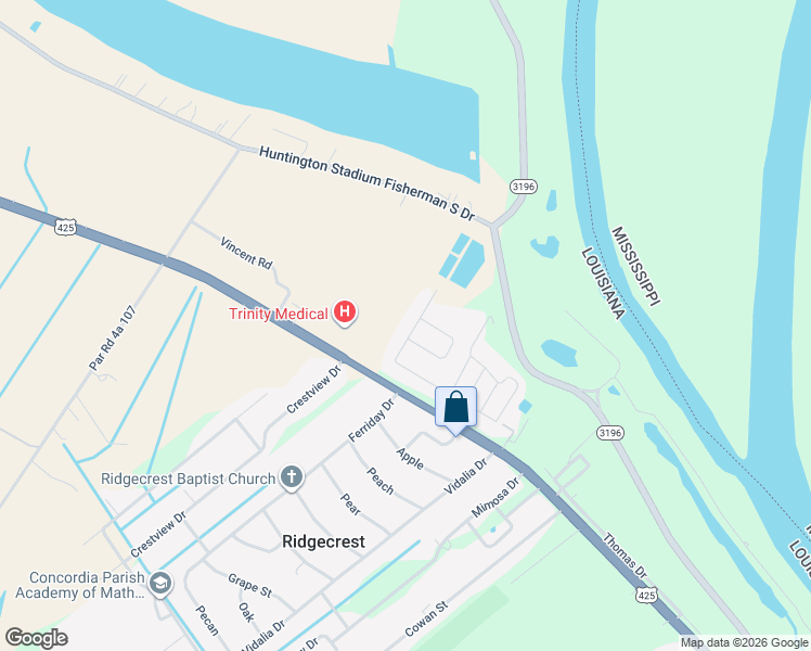 map of restaurants, bars, coffee shops, grocery stores, and more near 101-199 Maple Bend Circle in Ferriday