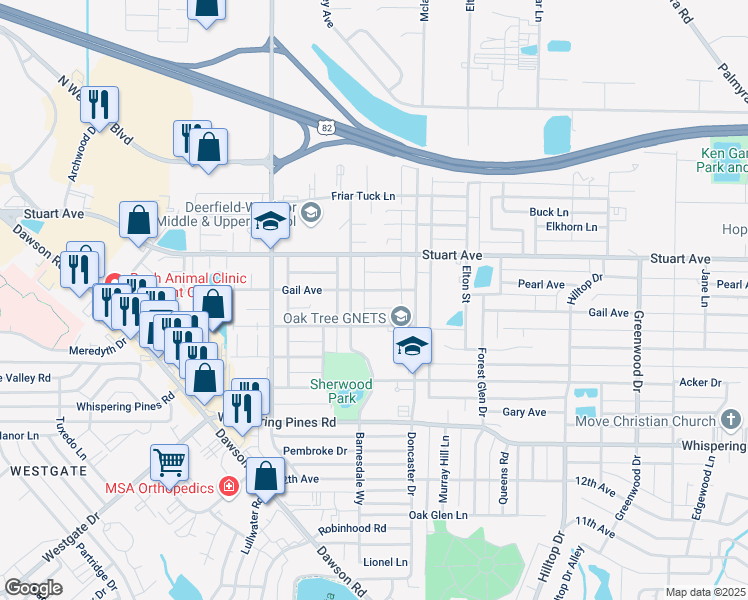 map of restaurants, bars, coffee shops, grocery stores, and more near 2211 Gail Avenue in Albany