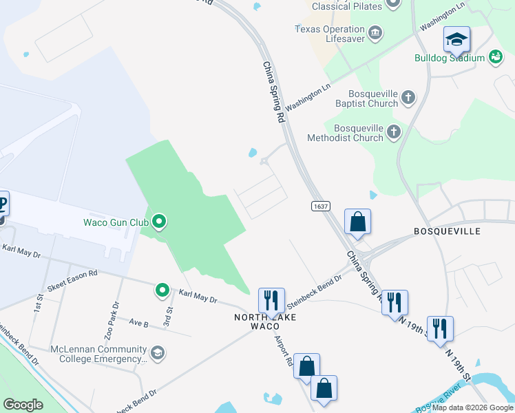 map of restaurants, bars, coffee shops, grocery stores, and more near 2024 Red Sage Drive in Waco