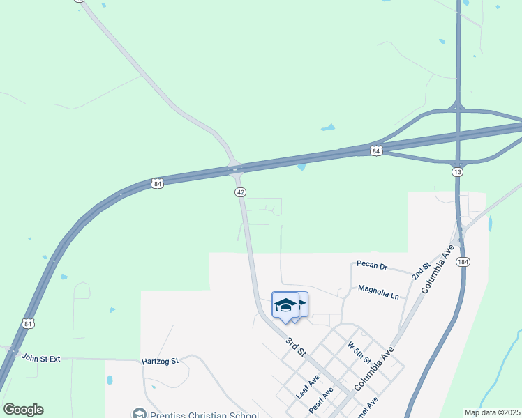 map of restaurants, bars, coffee shops, grocery stores, and more near Meadow Lane in Prentiss