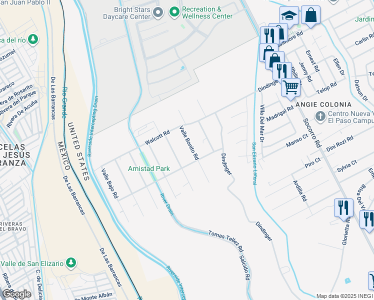 map of restaurants, bars, coffee shops, grocery stores, and more near 11550 Valle Bonito Road in Socorro