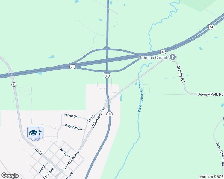 map of restaurants, bars, coffee shops, grocery stores, and more near Old Radio Road in Prentiss