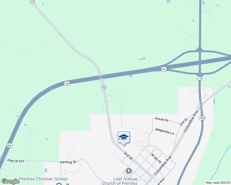 map of restaurants, bars, coffee shops, grocery stores, and more near Meadow Lane in Prentiss