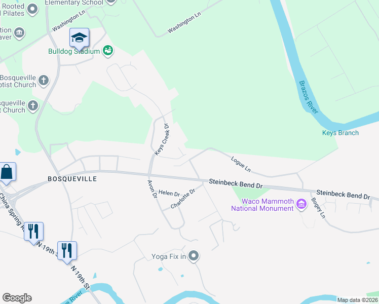 map of restaurants, bars, coffee shops, grocery stores, and more near 200 Grove Creek Drive in Waco