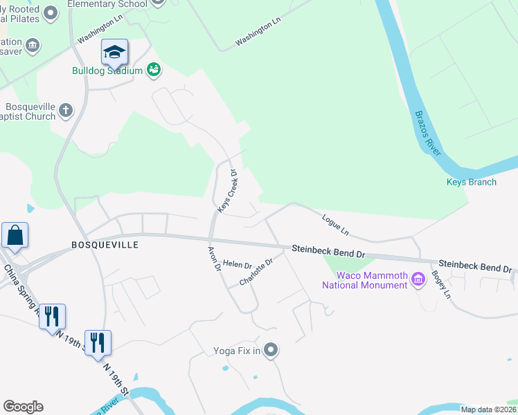 map of restaurants, bars, coffee shops, grocery stores, and more near 200 Grove Creek Drive in Waco