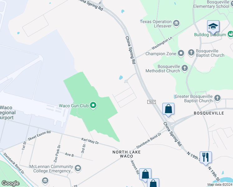 map of restaurants, bars, coffee shops, grocery stores, and more near 2029 Red Sage Drive in Waco