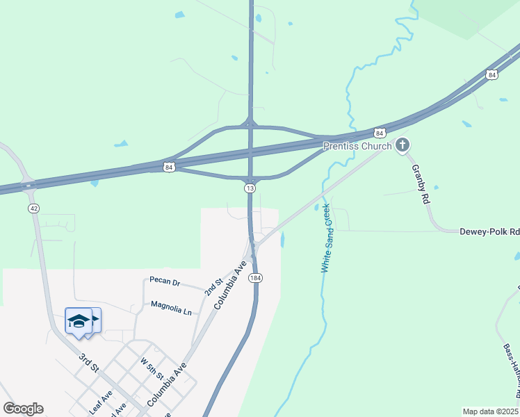 map of restaurants, bars, coffee shops, grocery stores, and more near Old Radio Road in Prentiss