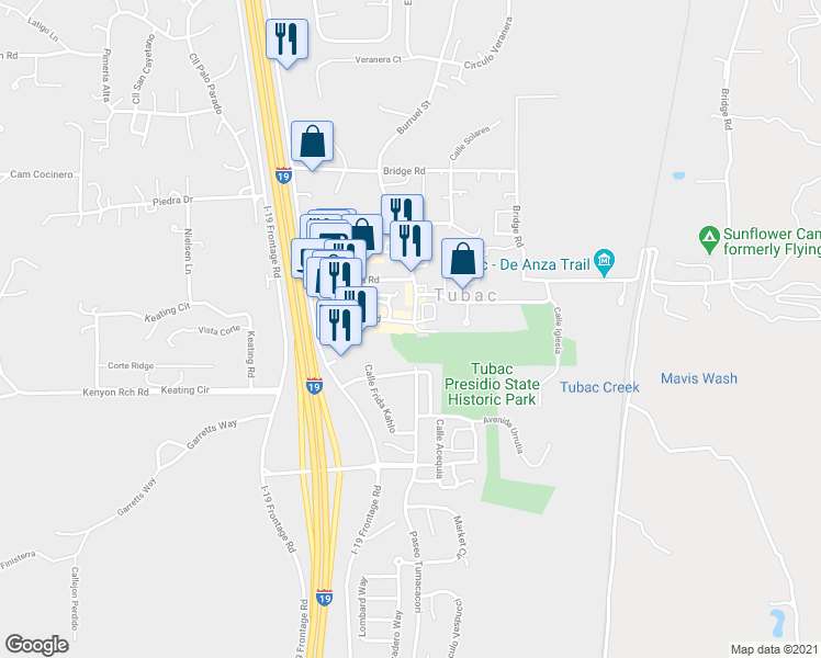 map of restaurants, bars, coffee shops, grocery stores, and more near 37 Tubac Road in Tubac