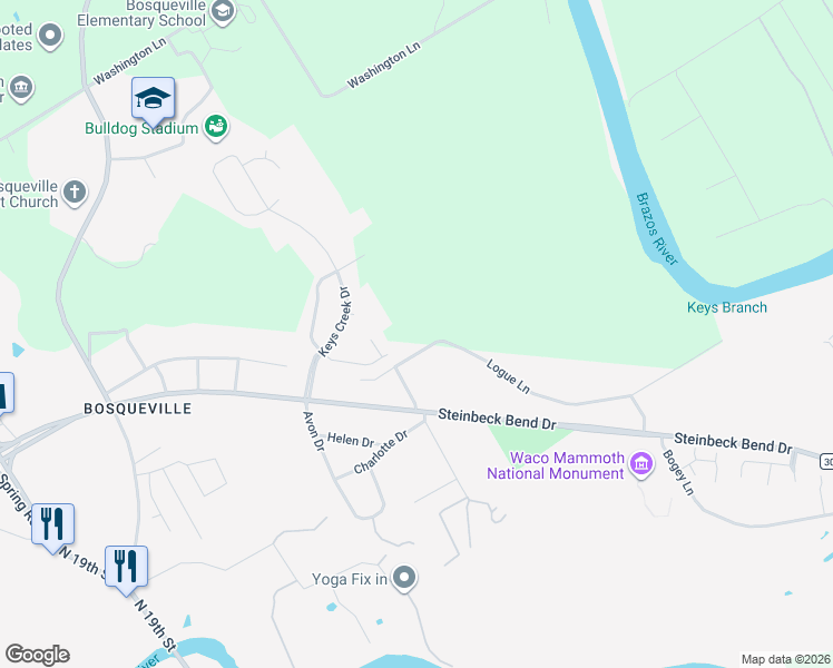 map of restaurants, bars, coffee shops, grocery stores, and more near 200 Grove Creek Drive in Waco