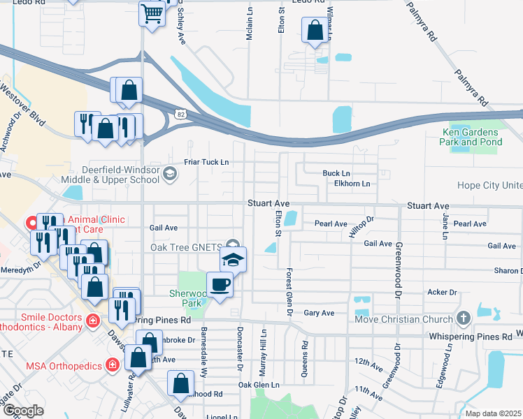 map of restaurants, bars, coffee shops, grocery stores, and more near 2200 Stuart Avenue in Albany