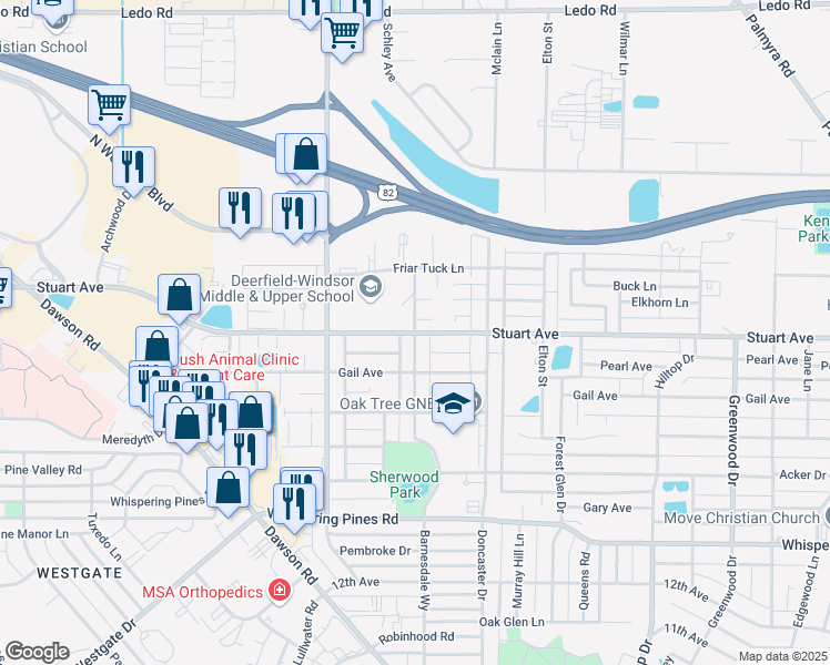 map of restaurants, bars, coffee shops, grocery stores, and more near 2501 Barnesdale Way in Albany