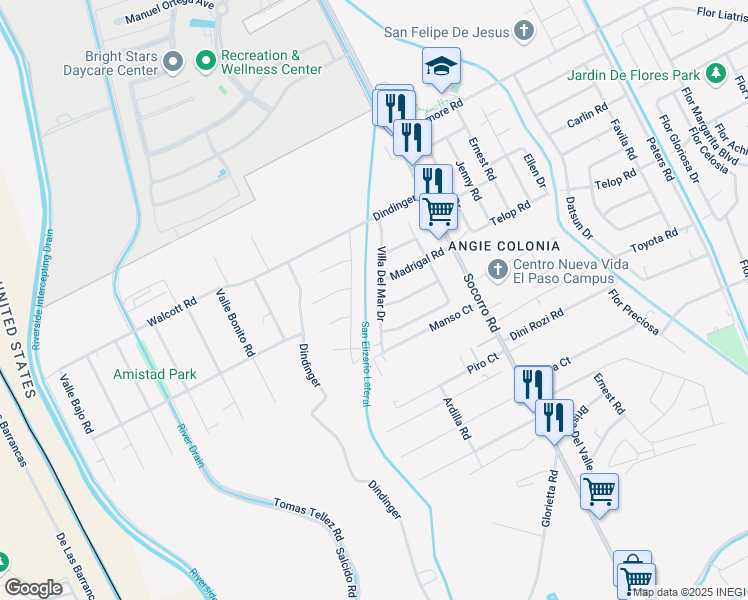 map of restaurants, bars, coffee shops, grocery stores, and more near 676 Madrigal Road in Socorro