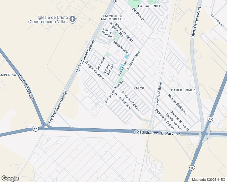 map of restaurants, bars, coffee shops, grocery stores, and more near Paseo de Los Angeles in Juárez