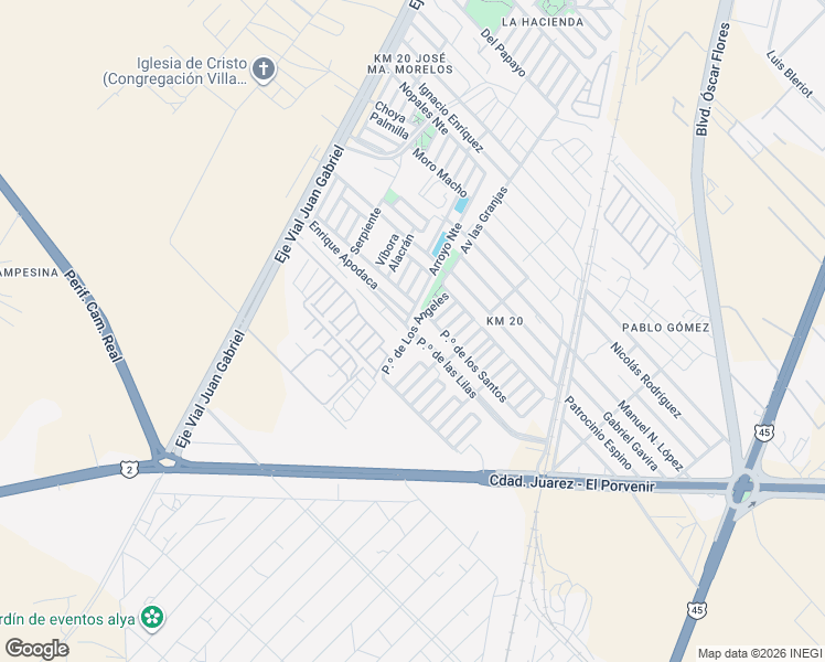 map of restaurants, bars, coffee shops, grocery stores, and more near Paseo de Los Angeles in Juárez