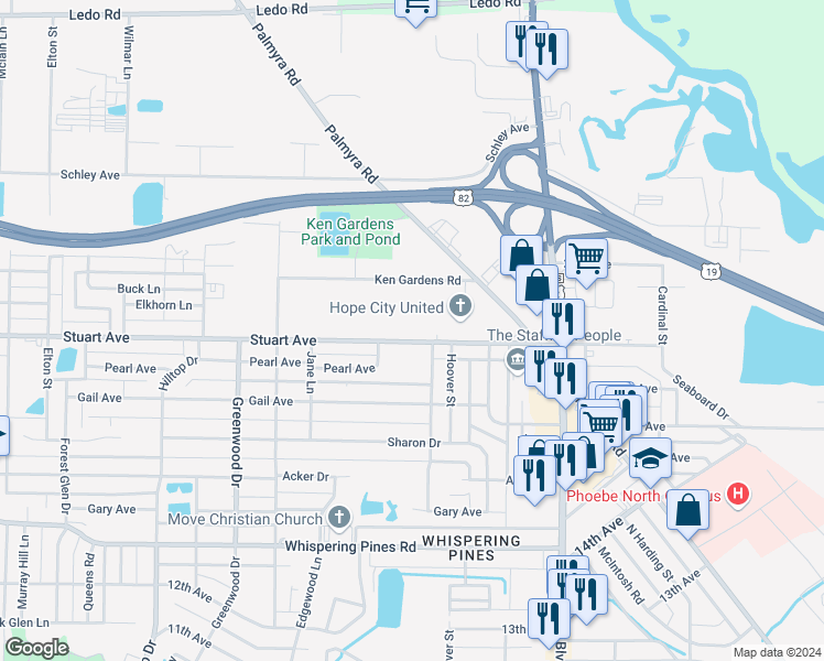 map of restaurants, bars, coffee shops, grocery stores, and more near 1405 Stuart Avenue in Albany
