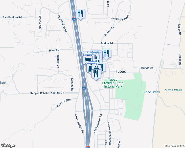 map of restaurants, bars, coffee shops, grocery stores, and more near 6 Tubac Road in Tubac
