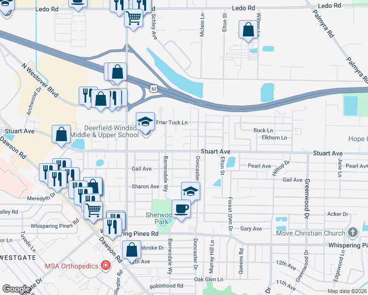 map of restaurants, bars, coffee shops, grocery stores, and more near 2215 Stuart Avenue in Albany