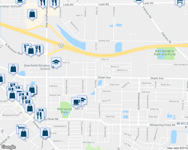 map of restaurants, bars, coffee shops, grocery stores, and more near 2201 Stuart Avenue in Albany