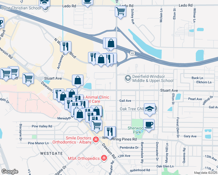 map of restaurants, bars, coffee shops, grocery stores, and more near 2507 Redwood Court in Albany