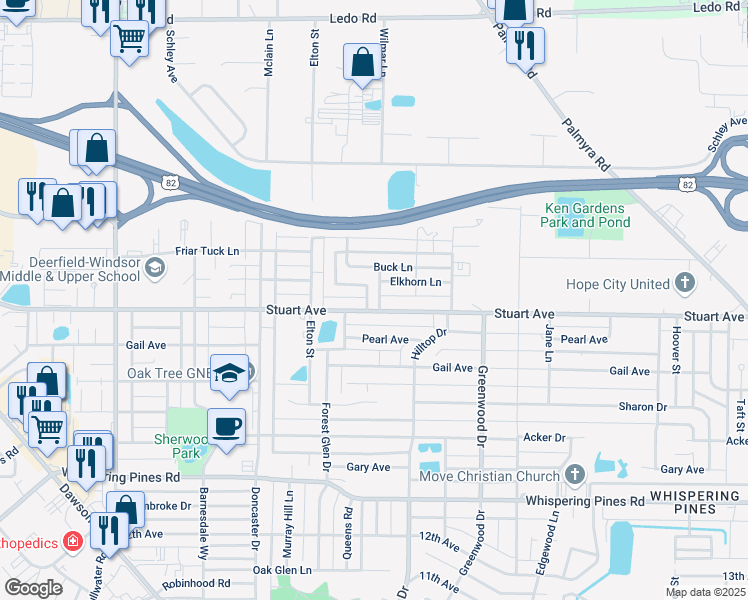 map of restaurants, bars, coffee shops, grocery stores, and more near 2523 Bascom Drive in Albany