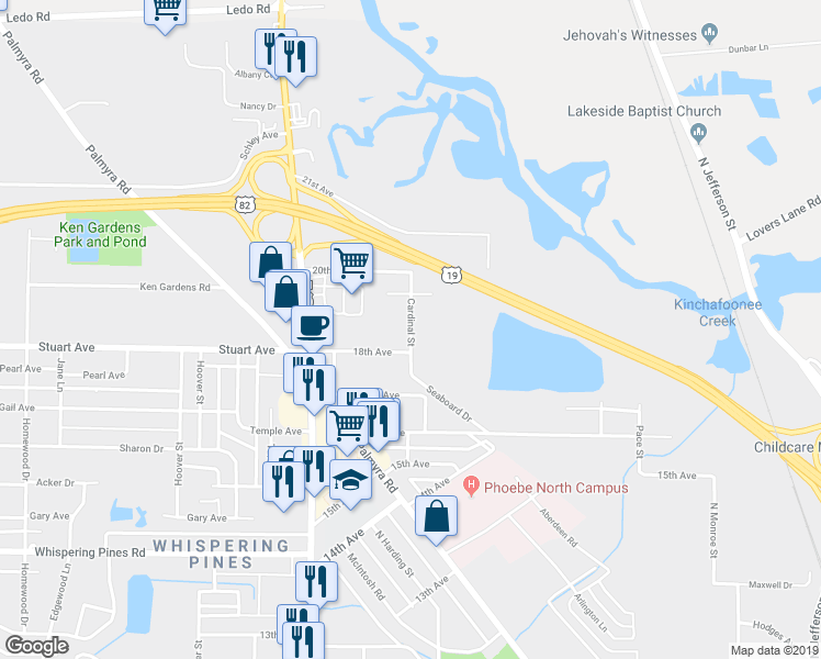 map of restaurants, bars, coffee shops, grocery stores, and more near 2502 Cardinal Street in Albany