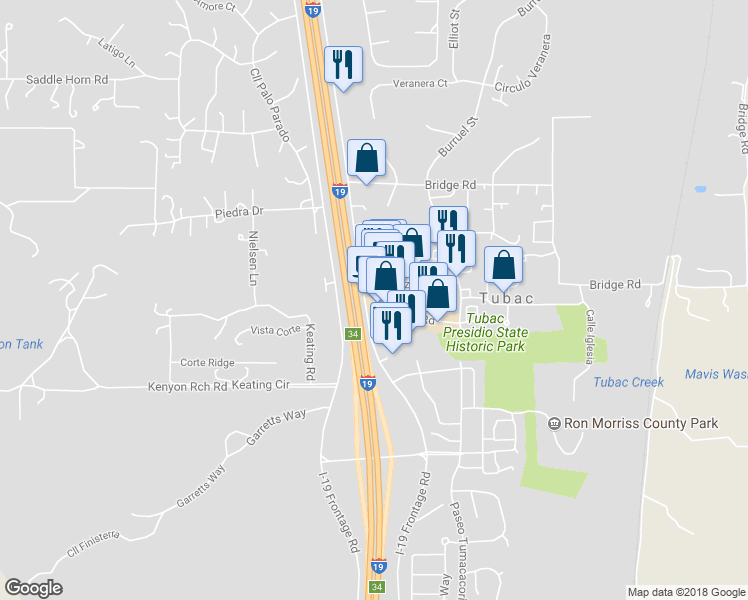 map of restaurants, bars, coffee shops, grocery stores, and more near 0 Tubac Road in Tubac